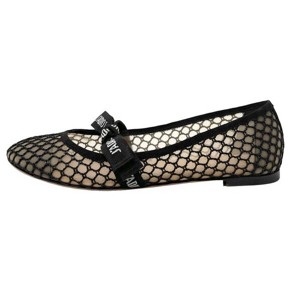 Christian Dior Miss J'Adior Mesh Resille Logo Bow Ballet Flats - Black Size 38.5 - Picture 1 of 9